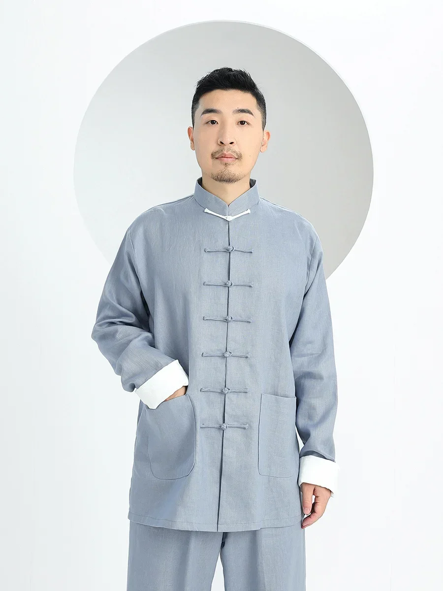 2024 100% Linen Kung Fu Tai Chi Uniform Traditional Chinese Clothing Wing Chun Uniform Long Sleeved  Free Shipping  6 Colors
