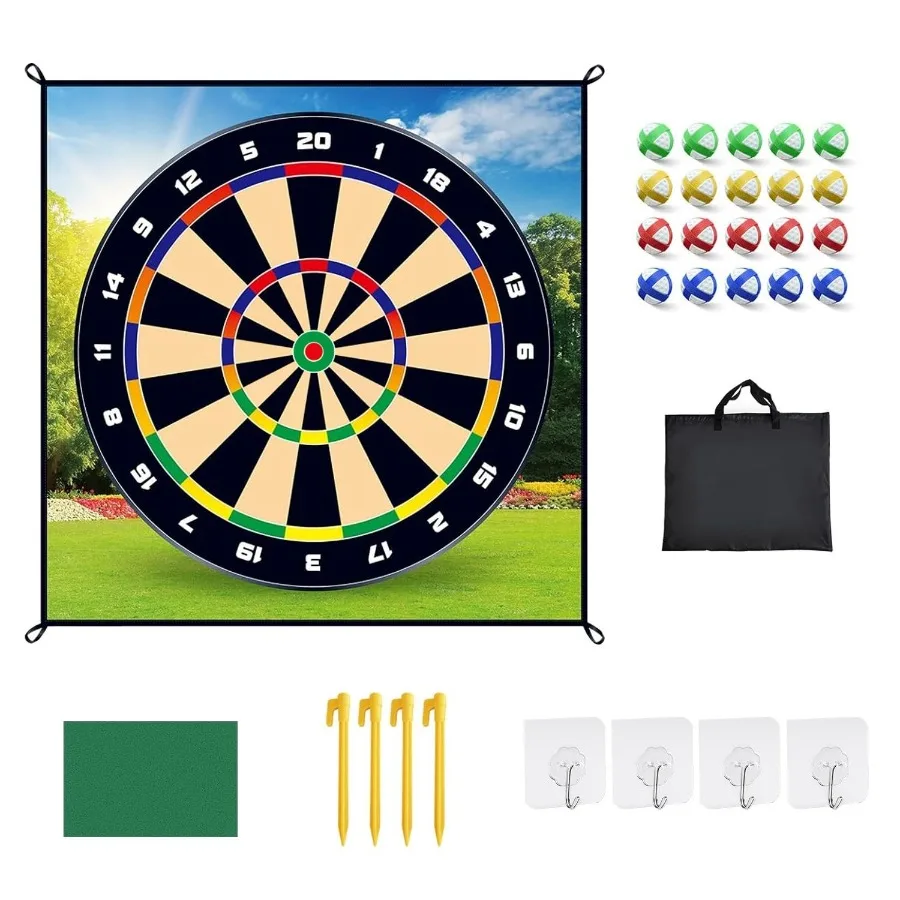 

Golf Chipping Dart Game Mat Set With 20 Sticky Balls Ground Stakes Hanging Hooks Carrying Bag Indoor Outdoor Golf Hitting Train