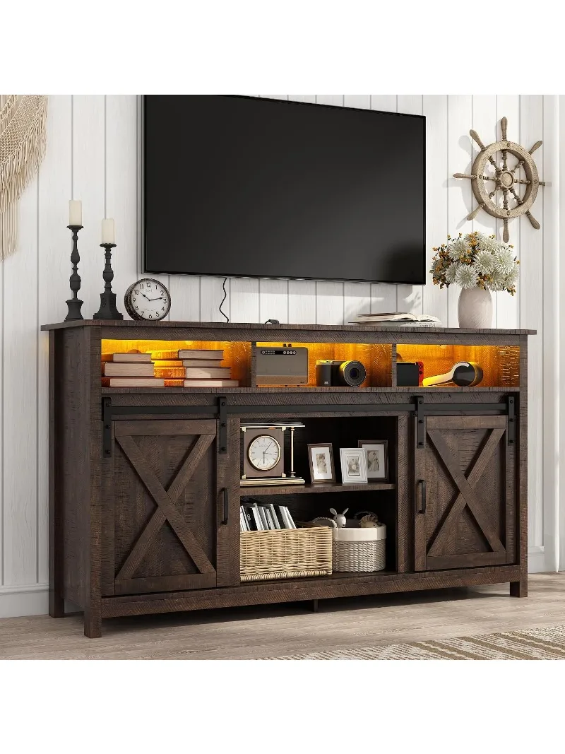 57In Wooden Farmhouse TV Stand for 60/65