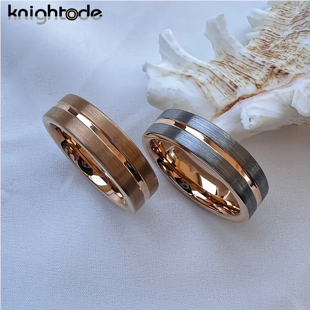 

Women's Fashion Ring 6mm Tungsten wedding Band Center Grooved Flat Brushed finish comfort fit