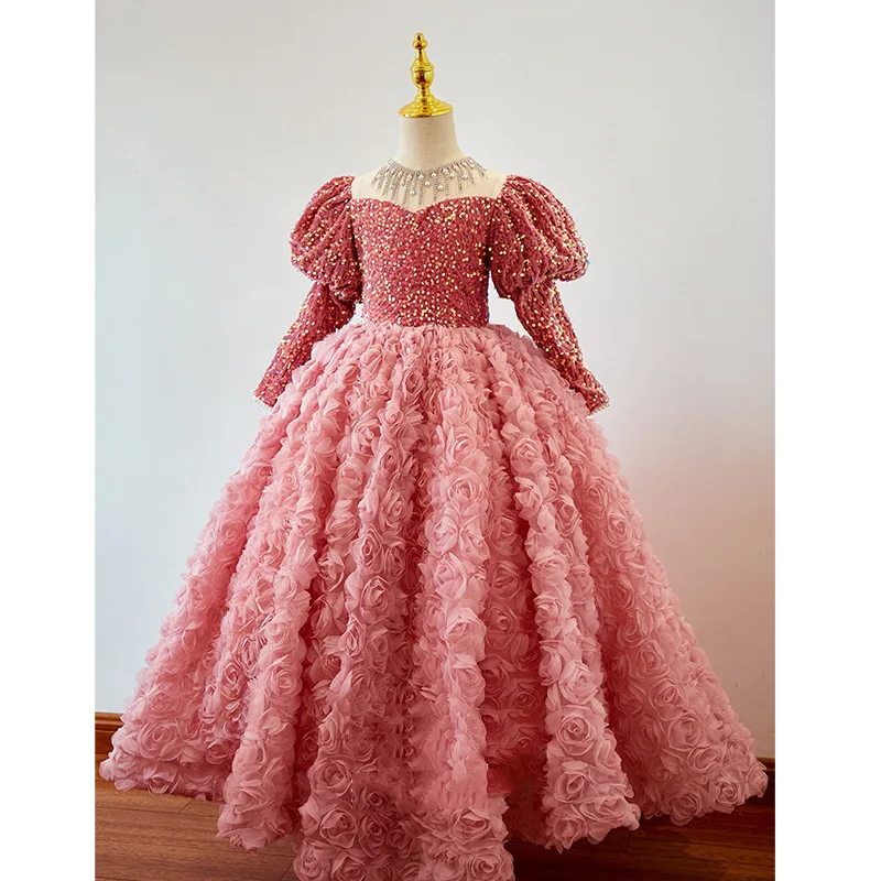 

Luxury formal Girls Beading Princess Dress 2025 New flower Baby Birthday Dresses Teen Ball Gown Dres Children Wedding Clothing