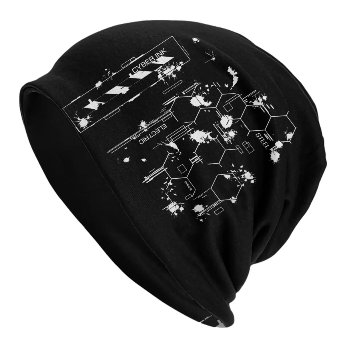 Custom Japanese Tokyo Techwear Hexagons Cyber Ink Splash Bonnet Hats Knitting Hat Future Tech Wear Graphic Skullies Beanies Caps