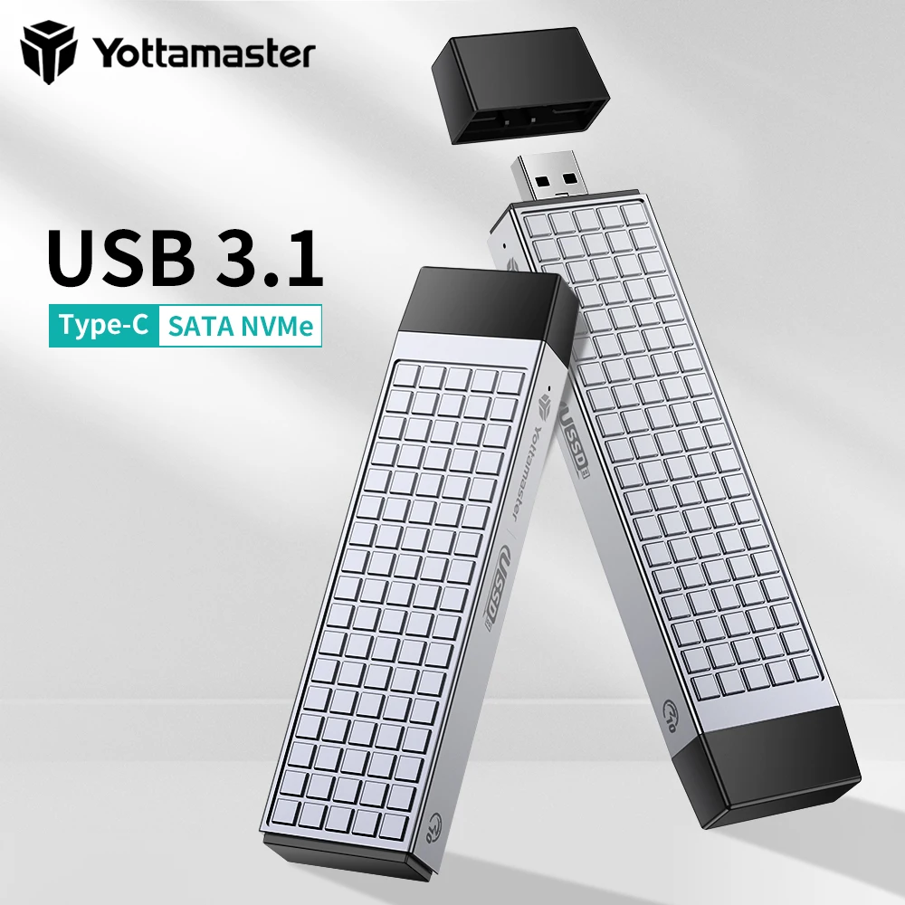 Yottamaster USB 3.1 (Gen2) Type-C/USB-A U-Disk SSD Enclosure M.2 NVMe & SATA Dual Protocol SSD Case Support M-Key / B&M-Key 4TB