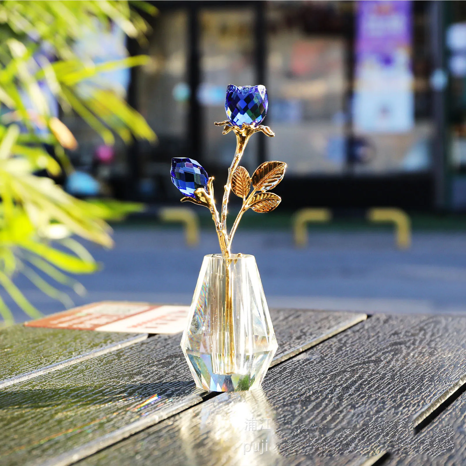 

Blue Crystal Rose Glass Rose Ornament with Silver Rod Rose Statue Valentine's Day Gift Romantic Gift for Wife/Mom/Her/Woman/Girl