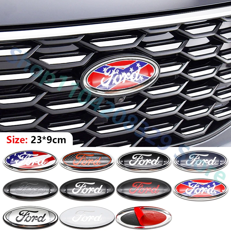 22.5x9cm Aluminum Car Front Hood Logo Car Accessories For Ford Fiesta Series Focus Mondeo Explorer Fusion Edge Car Logo Sticker