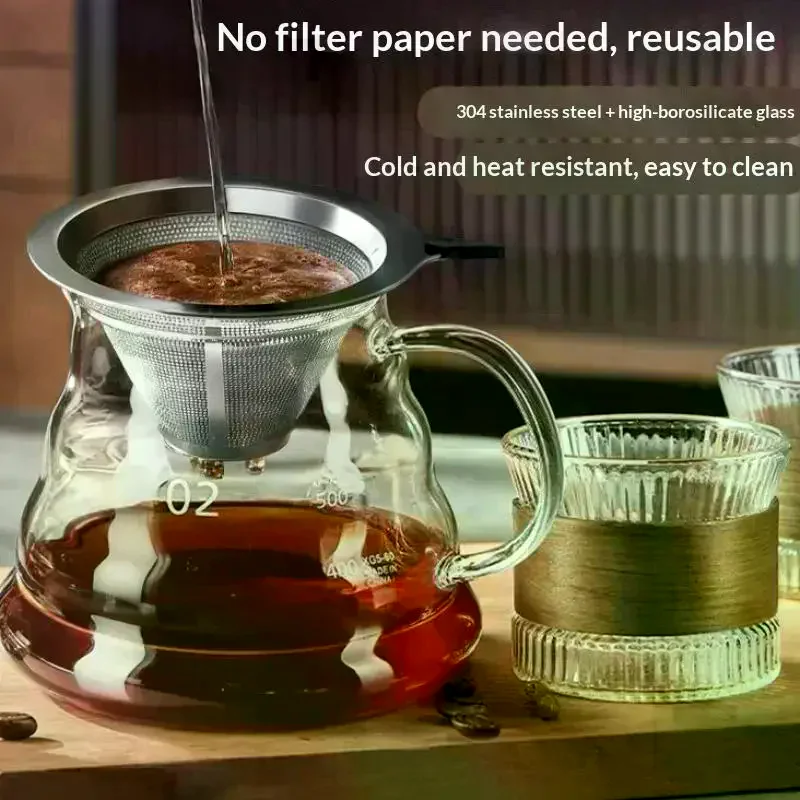 Stainless Steel Pour Over Coffee Filter Single-layer Mesh Perfect For Home Office Coffee Lovers Daily Brewing