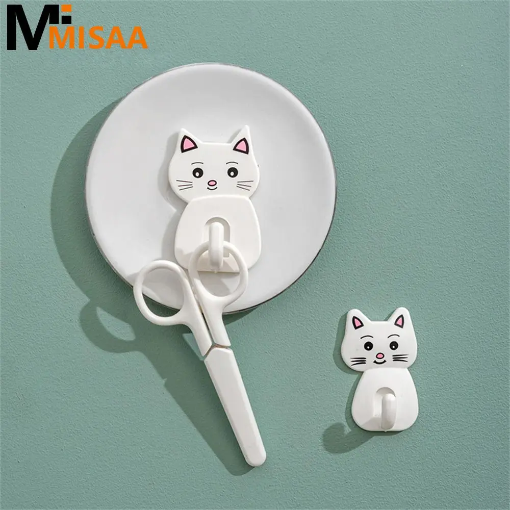 Wall Hooks Environmentally Friendly Strong Load-bearing Adhesive Design Abs White Household Accessories Cat Sticker Hooks