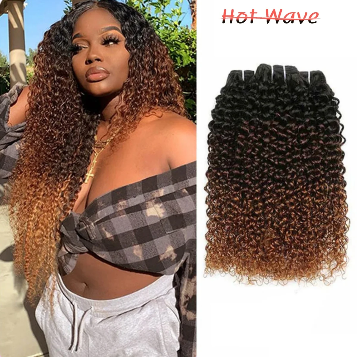 Afro Curly Ombre Colored Human Hair Bundles Brazilian Ombre Brown Kinky Curly Hair Extensions Remy Human Hair Weave On Sale