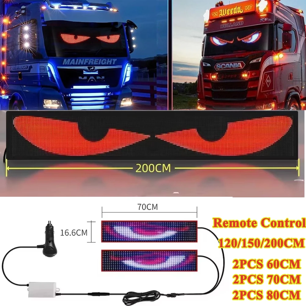 

Devil's Eye Car Truck LED Pixel Panel Light DIY Remote Control 1.2M/1.5M/2M Animation Display Windshield Soft Foldable 12V 24V