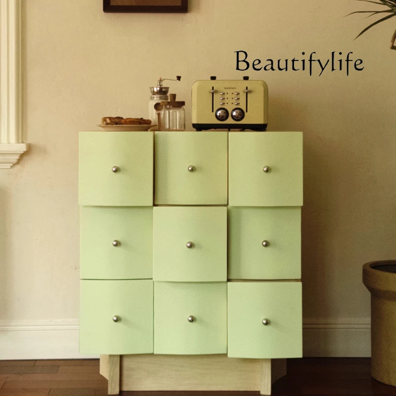 

Creative Bobo green wave cabinet small household nine chest cabinet designer medieval cream style