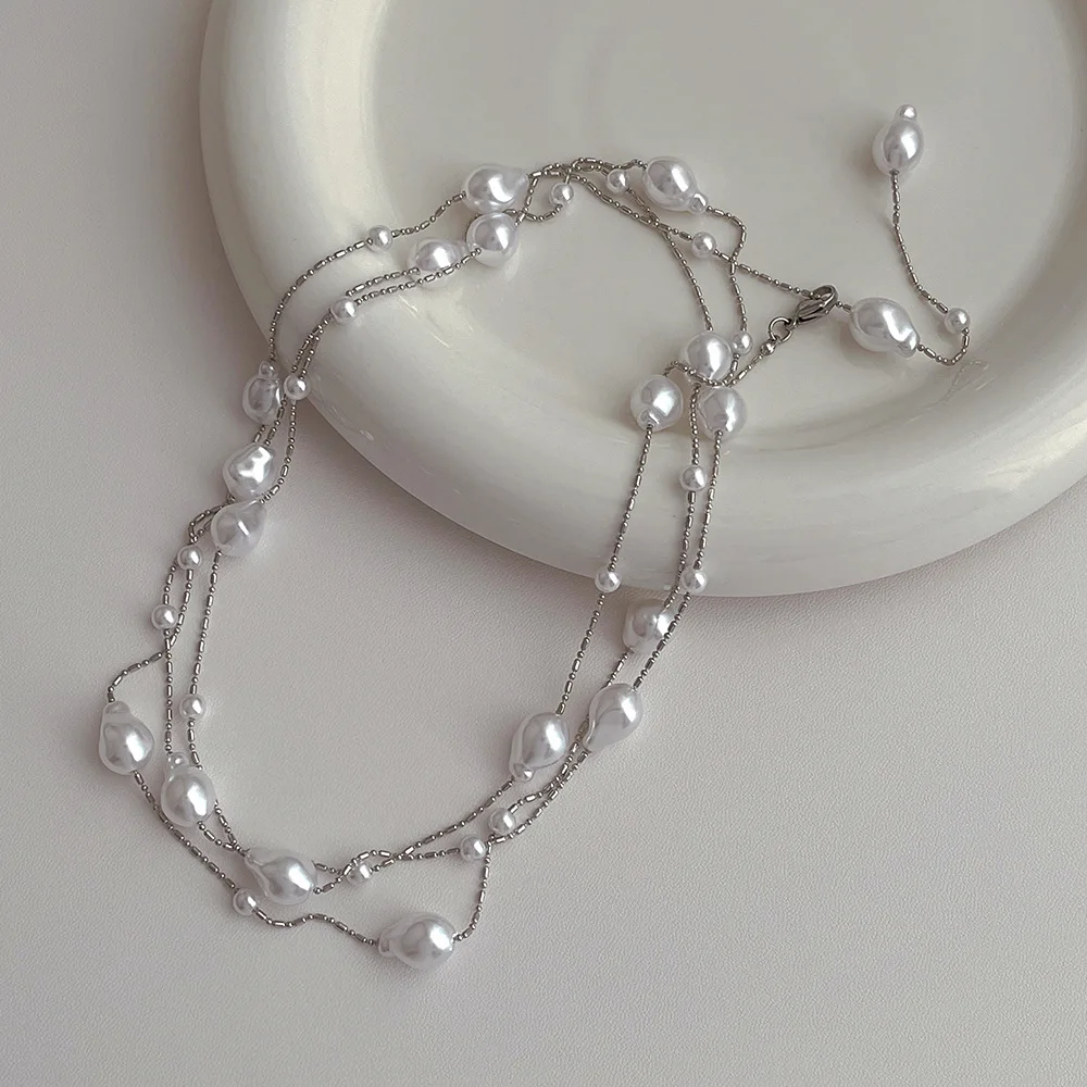 Baroque Style Pearl Long Necklace Elegant Women's Jewelry Accessory Elegant Sweater Chain