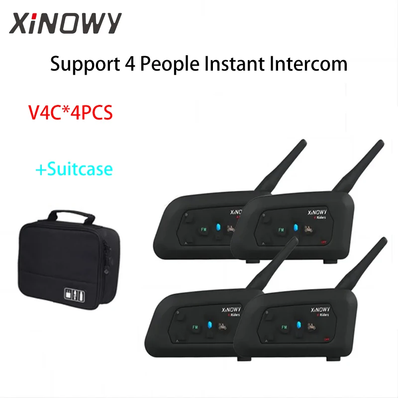 

XiNOWy 4PC V4C Bluetooth Intercom Full Duplex Football Coach Judger Earhook Earphone Referee Walkie Talkie Intercom Headset