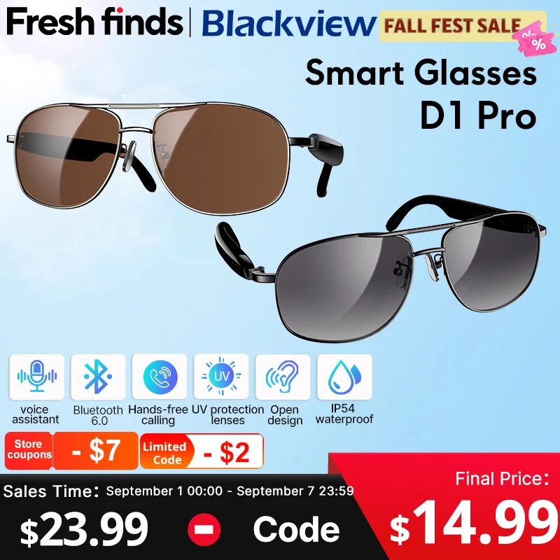 【世界初公開】BlackviewスマートグラスD1 Pro IP54オープンサウンドフィールド音声アシスタント屋外UVカットサングラス