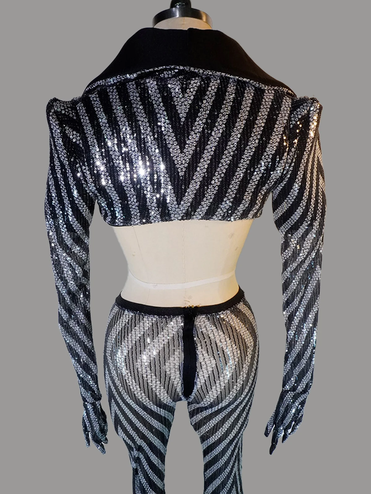 ثلاث قطع الترتر انظر من خلال مجموعات معطف وبنطلون مثير الهذيان ملهى ليلي بدلة حفلة رقص الجاز مرحلة ارتداء سحب الملكة ازياء