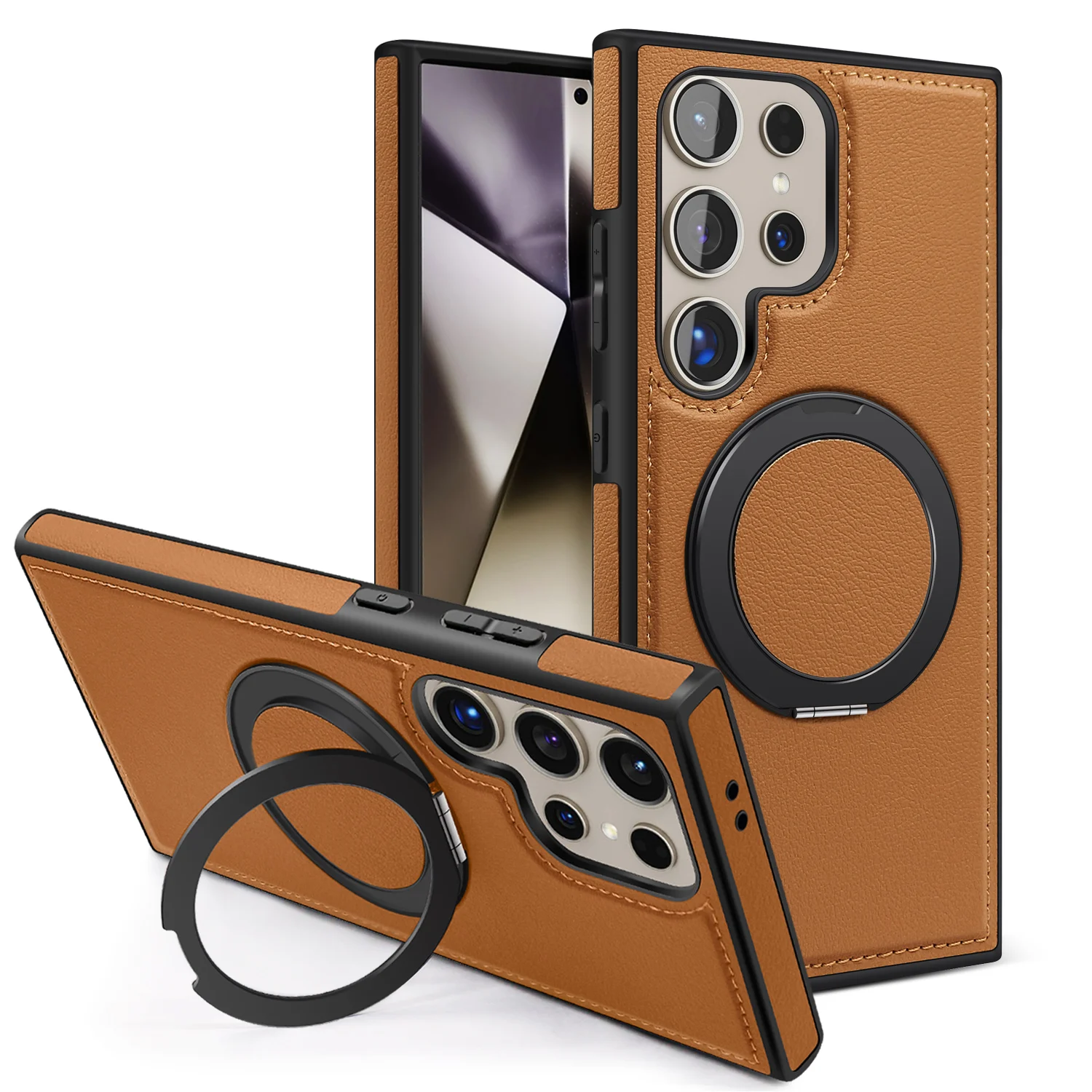 360 Rotating Bracket Magnetic Case for Samsung S24 Ultra S23 Ultra S22 Plus Magsafe Charing PU Leather Kickstand Phone Cases