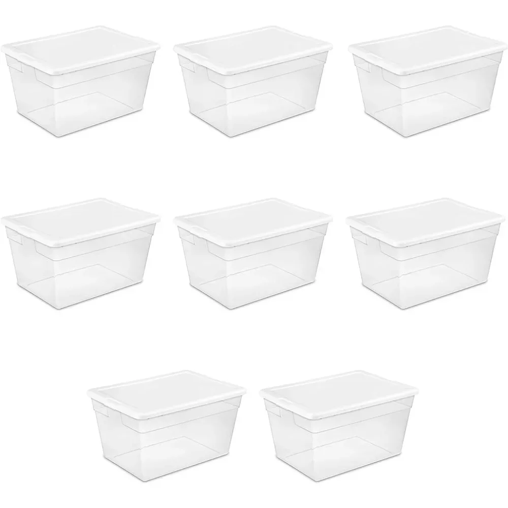 

Clear With White Lid Storage Box Blankets Towels in Closet Plastic Container to Organize Clothes 8-Pack Freight Free Organizer