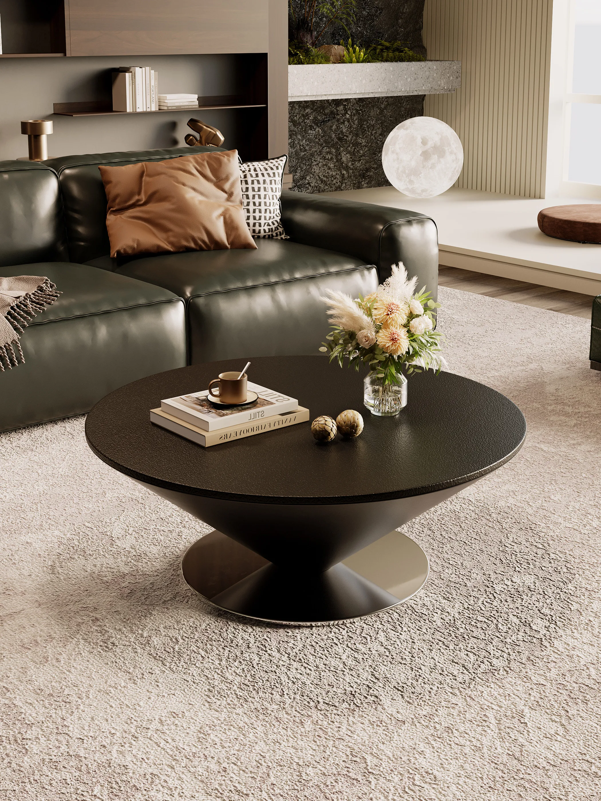 

Italian Suspended Flying Saucer Coffee Table, Household Small Apartment Wabi Sabi Medieval Round Table Tea Table