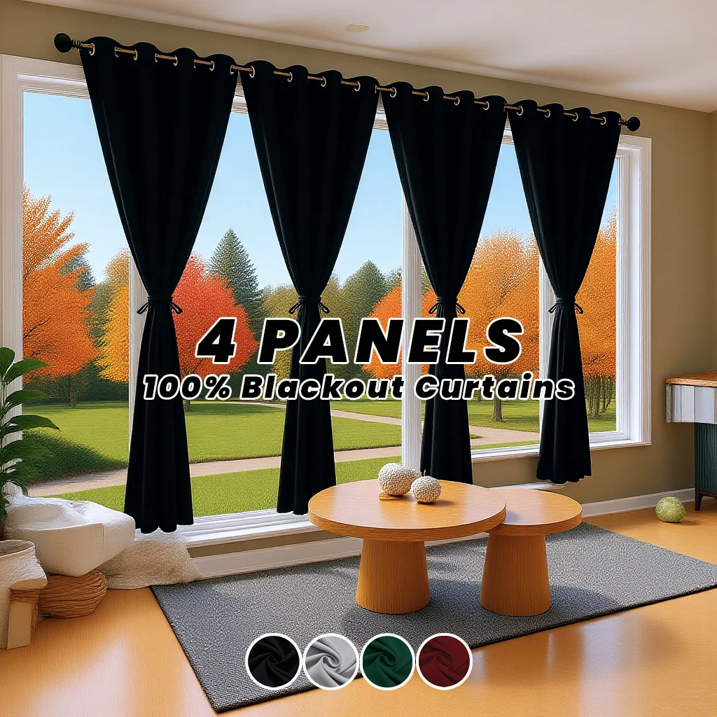 

4 панели, 100% светонепроницаемые шторы, термоизоляционные, для конфиденциальности, энергосберегающие, прочные, легко чистящиеся, для гостиной, спальни, балкона, на Рождество