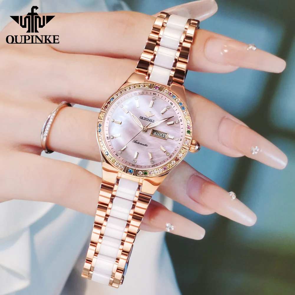 OUPINKE Women Watch Luxury Brand Automatic Mechanical Watch Elegant Color Diamond bezel Set Gift Original Reloj Women Watch 3283