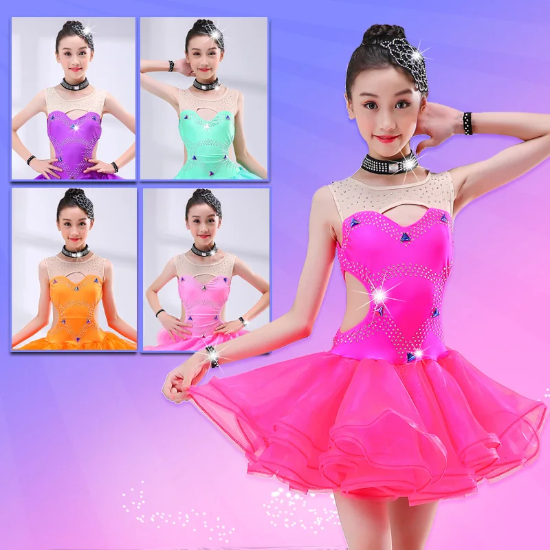 Girl Latin Dance rumba samba Clothing Girls Salsa Dresses Girls Stage Wear Costumes kid's ballroom dressing Chinese Folk Dancing