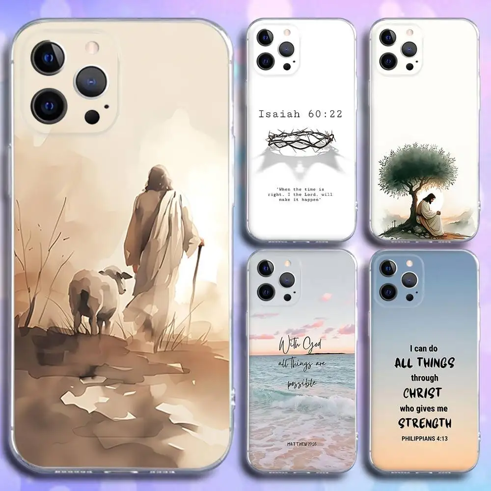 

J-Jesus Bible Verse Phone Case For iPhone 17,16,15,14,13,12,11 Pro,Max,Plus,X,XS,XR,SE4,E Mini Transparent Soft Cover