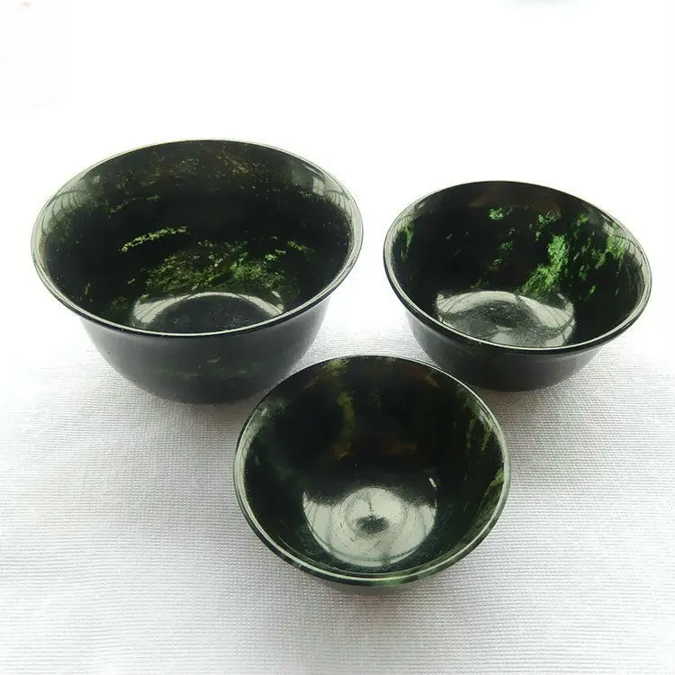 Natural Dark Green Jade Teacup Health Kung Fu Teaset Hand-carved Real Chinese Xinjiang Jades Stone Tea Cups Gongfu Teaware