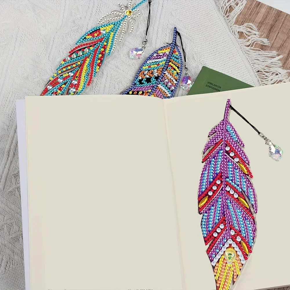 6 Pack Bookmark Diamond Painting DIY Feather Bookmark Home Office School Classroom Crystal Pendant Bookmark 5D Diamond Painting Christmas Handmade Gifts for Beginners view 6