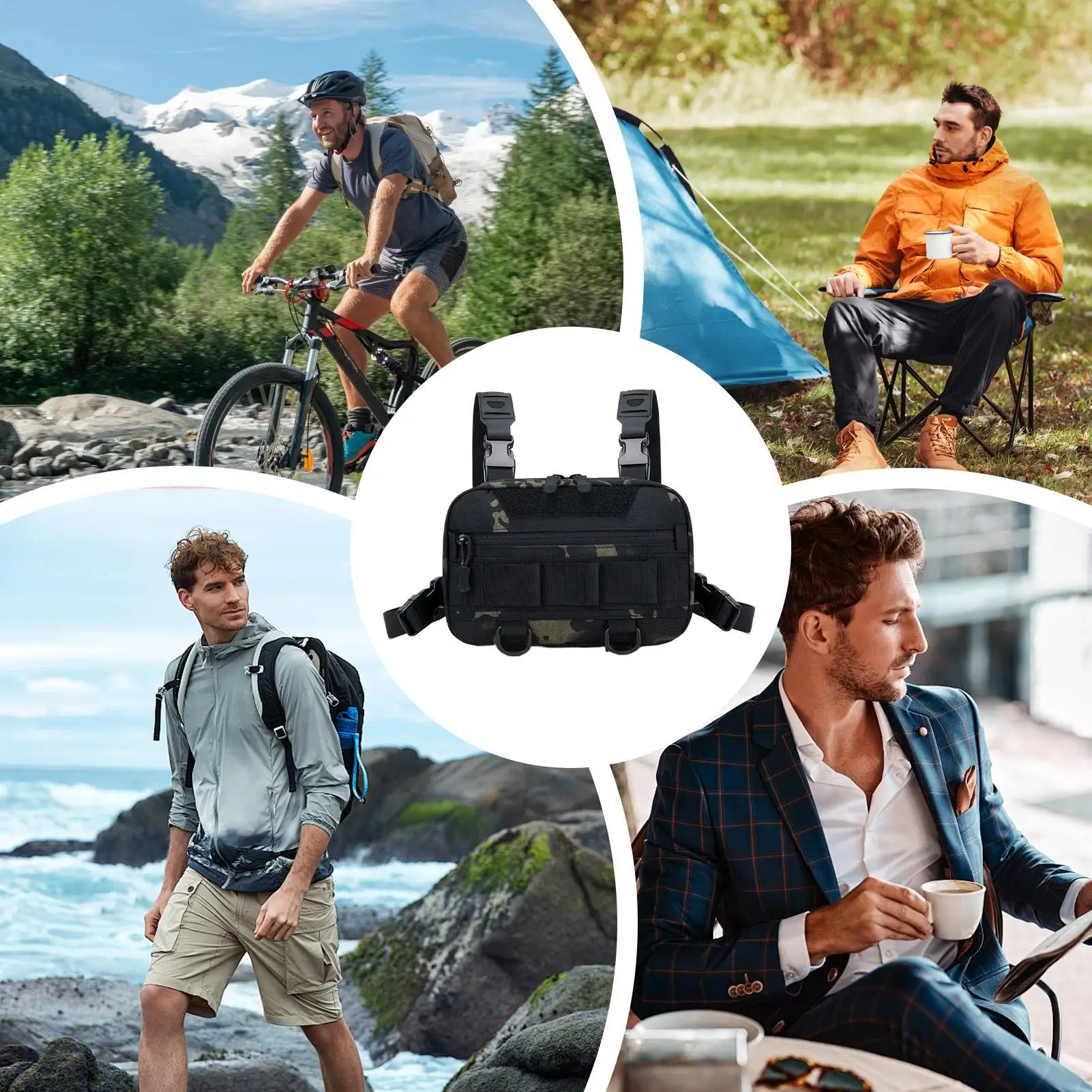 男性用チェストバッグ-マルチコンパートメント付きフライフィッシングバッグ-軽量ポータブルポーチ-ツール-ガジェット-ティッシュ-サングラス-キー用