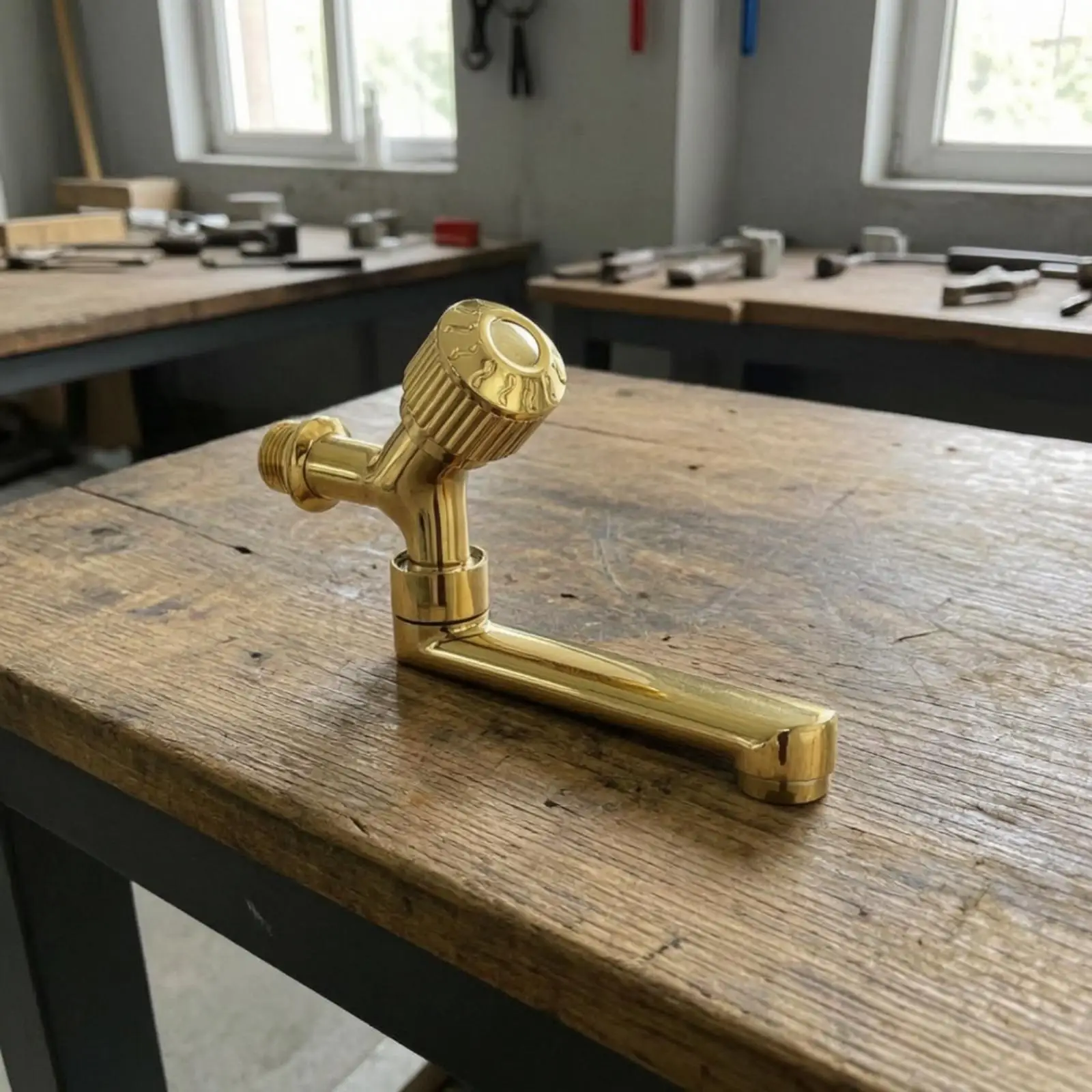 Wall-Attached Faucet with Flat Spout Gold-Colored Single Cold Faucet with Rotary Knob Easy Installation Faucet for Mop Sink,