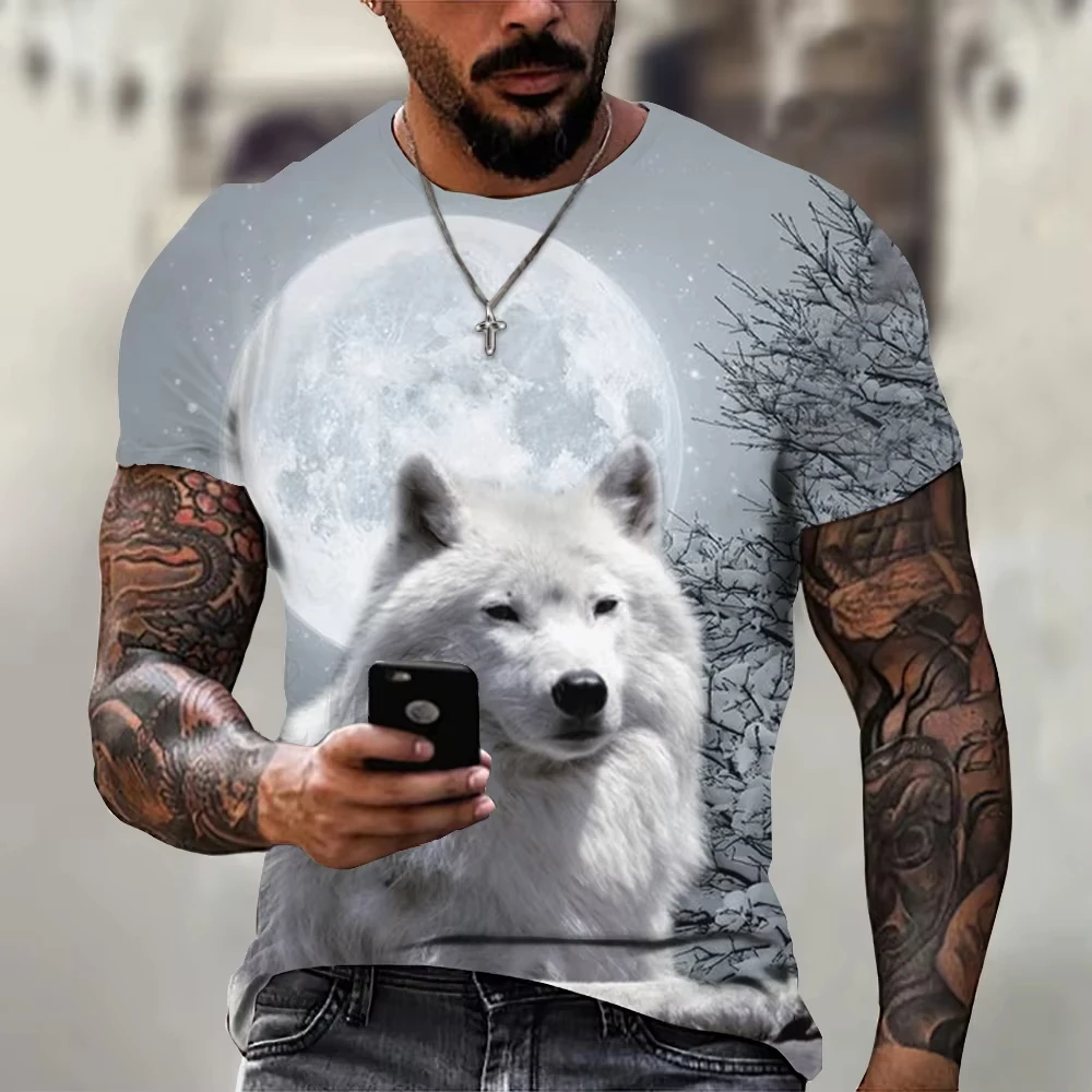 

2025 Mens T Shirt New Summer Wolf Animal Print Short Sleeve Top 3d Casual Street Men Round Neck Mens Vintage Clothing