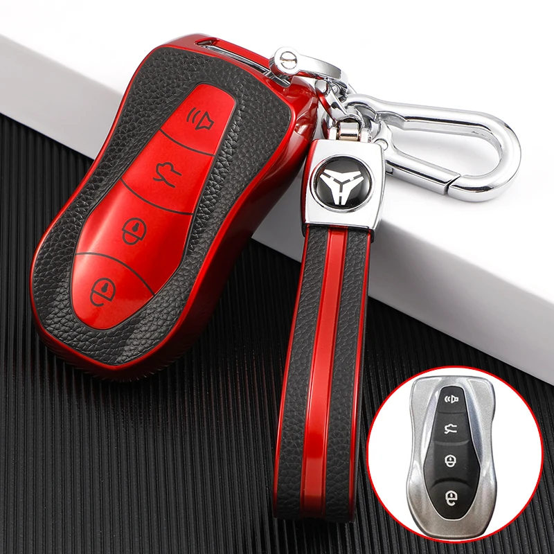 TPU Leather Car Remote Key Case Cover Keychain for Geely Azkarra Tugella FY11 2019 2020 Atlas Pro New Emgrand GS X6 SUV EC7