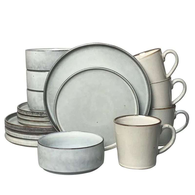 LMM ceramic high-value 4-person tableware set, household bowls, soup bowls, mugs.