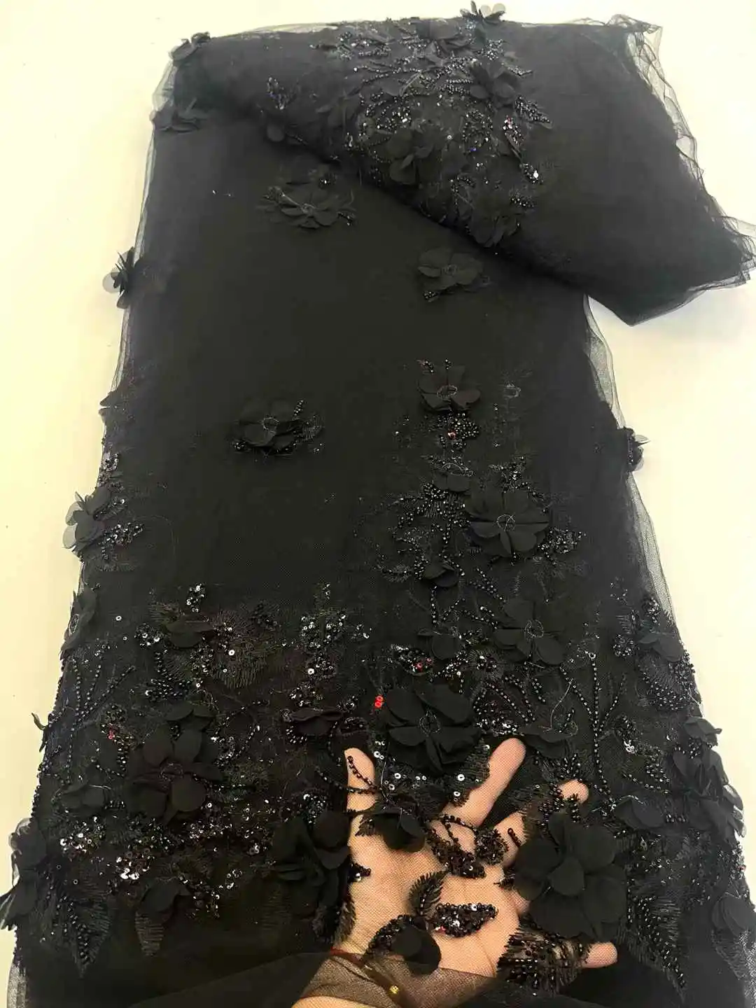 High-quality African Nigerian Elegant 3D Embroidered Fabric French Tulle Lace Fabric With Sequin For Party Wedding