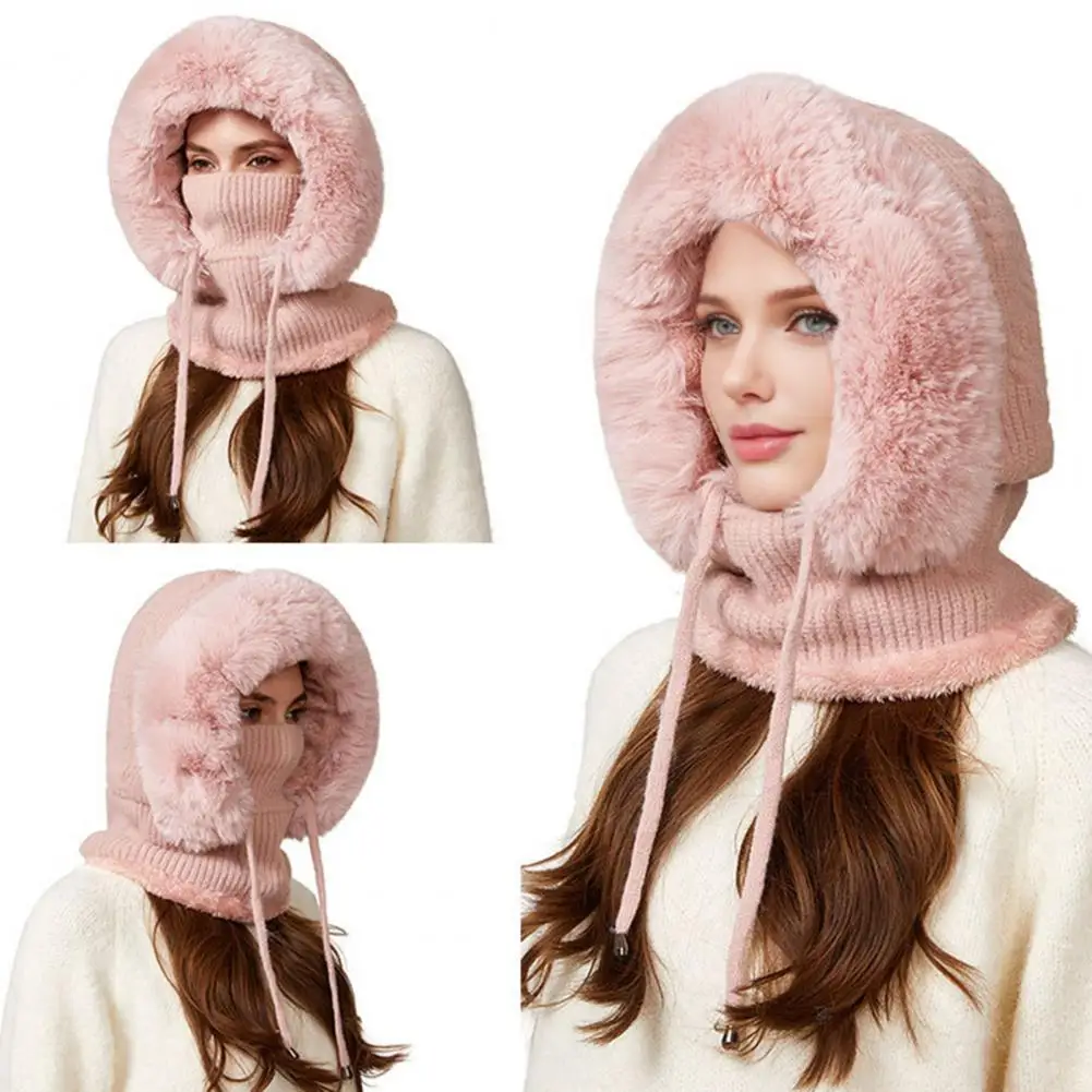 

Зимняя велосипедная Балаклава для мужчин и женщин, капюшон 3-в-1 на флисовой подкладке с ветрозащитной крышкой для лица, теплая вязаная шапка для занятий спортом на открытом воздухе