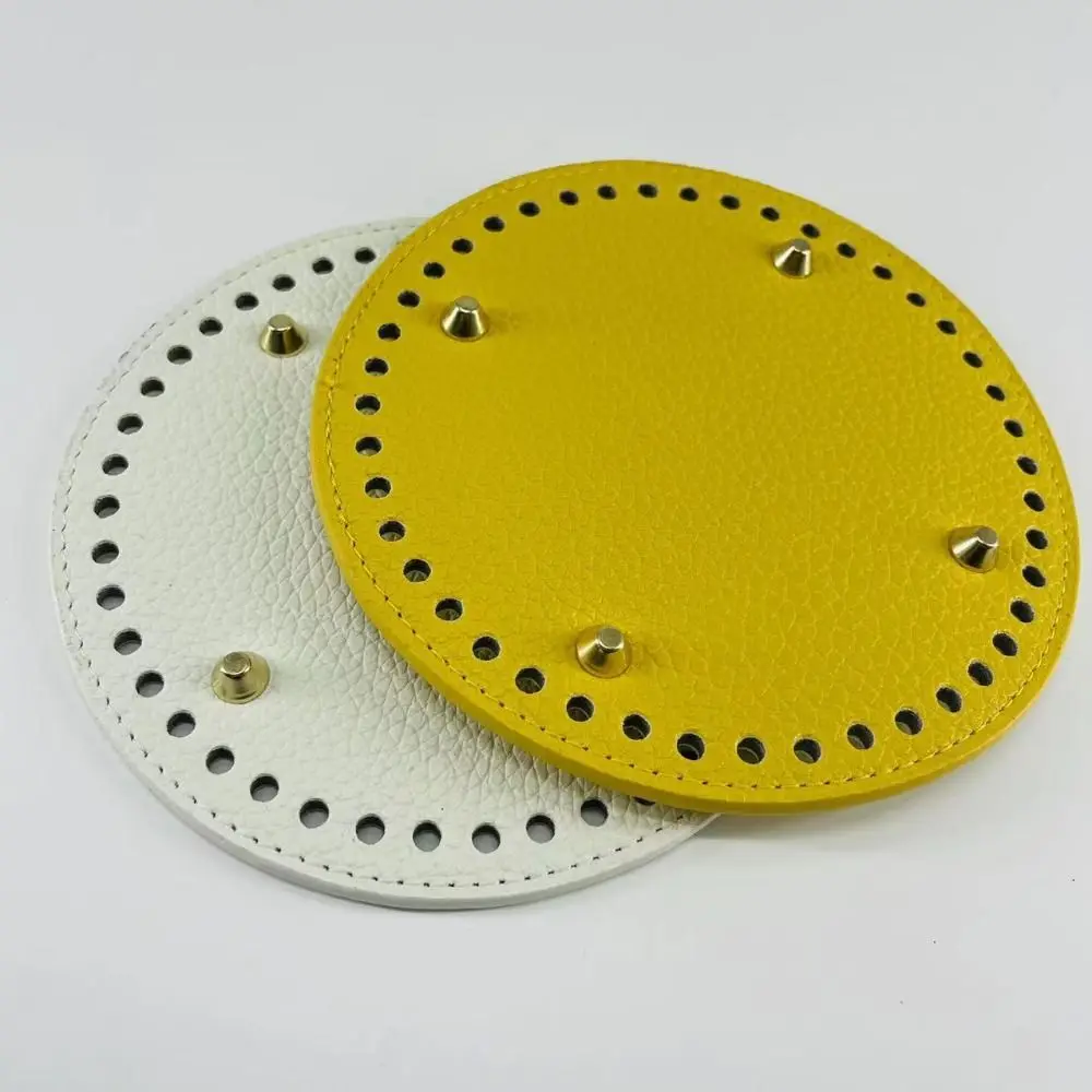 حقيبة كروشيه من جلد البولي يوريثان سفلية مستديرة/بيضاوية مع ثقوب حقيبة محبوكة قاعدة مقاومة للاهتراء نمط ليتشي حقيبة طويلة سفلية للنساء #5