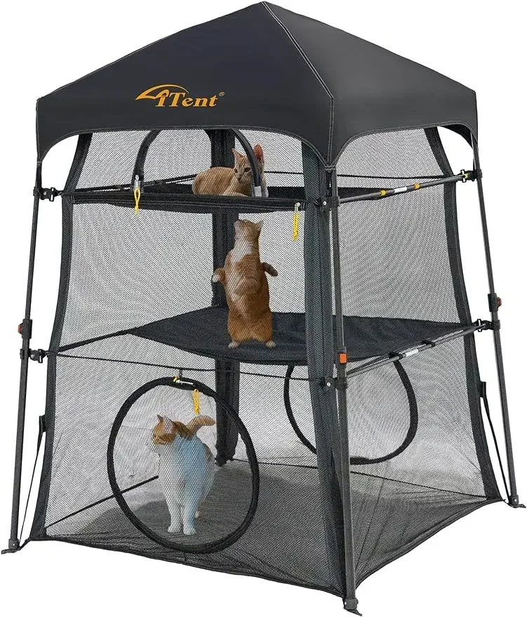 Cat Enclosure Kitten and Cat Tower Tent for Indoor and Outdoor,3 Tier Cat Cage Inside, X-Large Outdoor Catio,Portable and