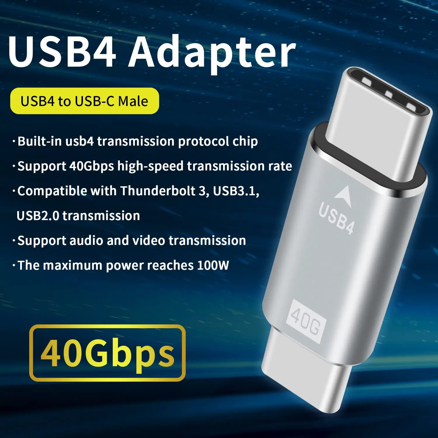 NNBILI 40Gpbs Typ C męski na TypeC męski W pełni funkcjonalny adapter do transmisji i ładowania z Thunderbolt USB 4.0 3.1 2.0