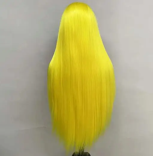 Silky Straight Yellow Color Heat Resistant Fiber Lace Front Wigs Colored Synthetic Glueless Lace Wigs Glueless Bone Straight Wig