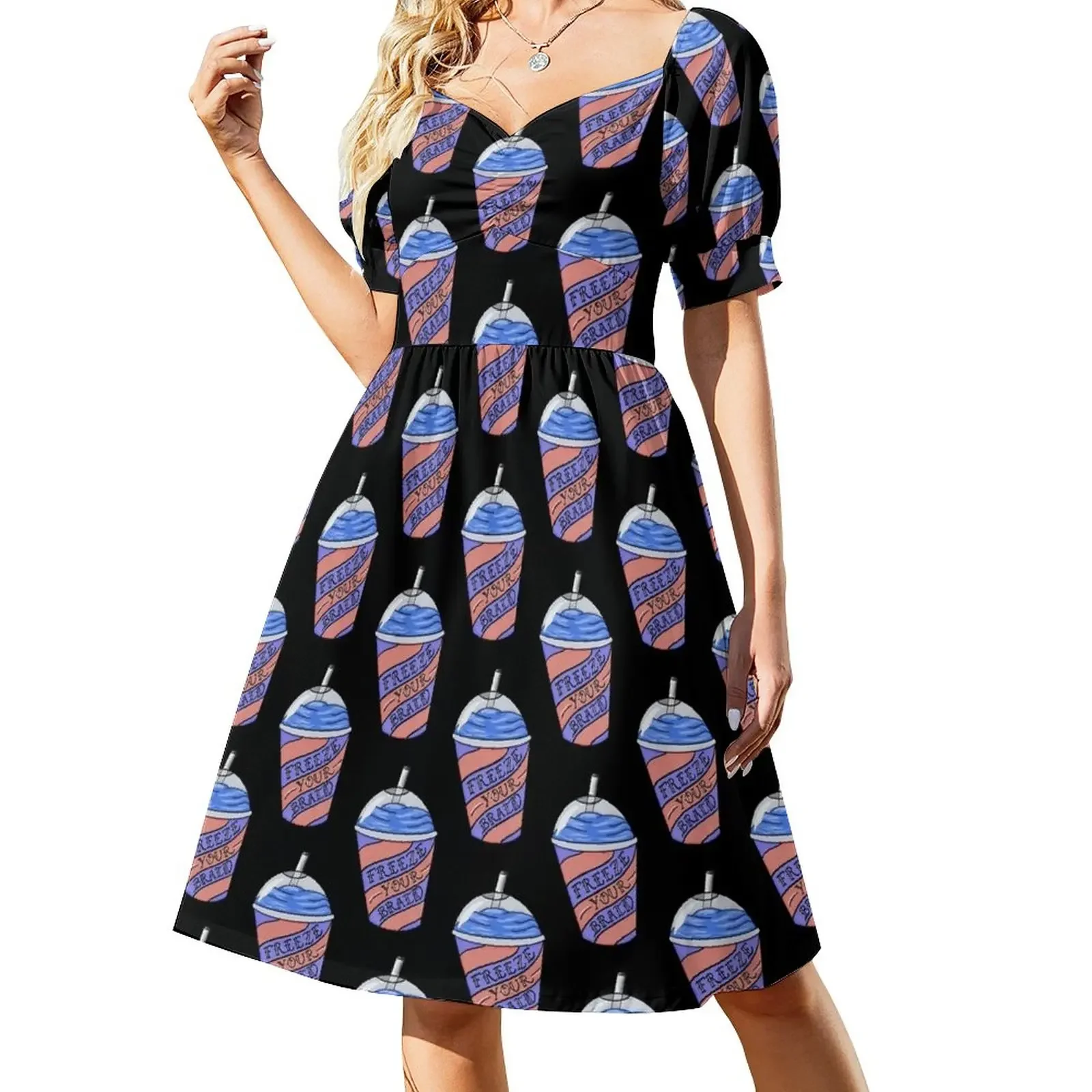 

Freeze Your Brain - black Short-Sleeved Dress summer dress korean women clothes for woman