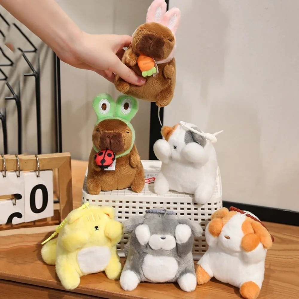 

Doll Keyring Stuffed Shy Cat Dog Keychain Funny Animal Capybara Plush Pendant Cute Soft Plush Doll Pendant Bag Pendant