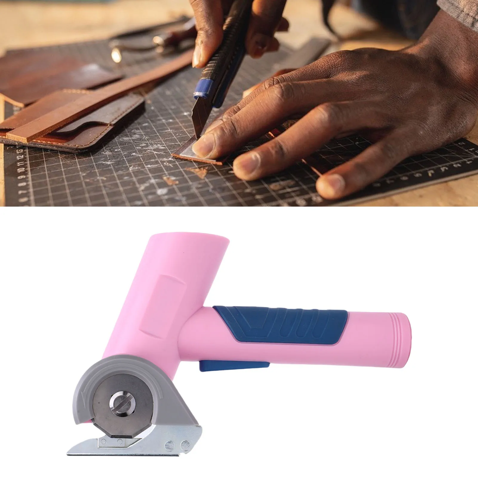 

Электрические ножницы для кожи, аккумуляторные ножницы, портативный электрический резак на батарейках для кожаного картона, ковра, розоватового цвета