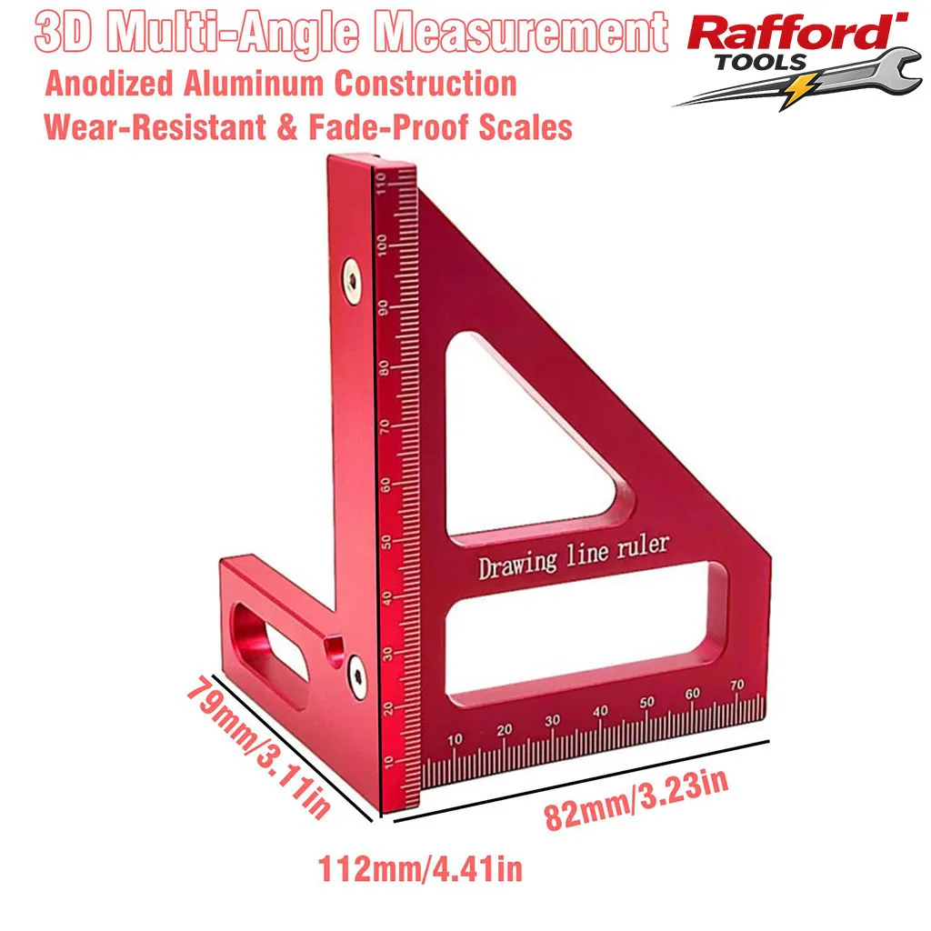 

Линейка для измерения углов Rafford 4" 3D, из алюминиевого сплава 45 ° /90 ° Инструмент для разметки и угловых резов при работе с деревом
