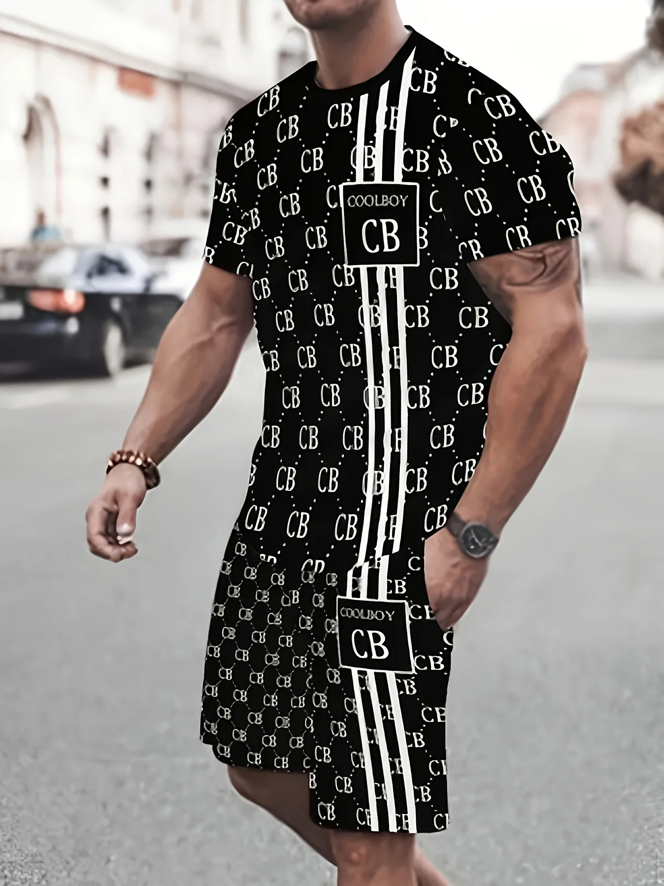 2026 Summer New Men's CB Monogram Print Casual Shorts Y2K Oversized Casual Suit Suitable for Daily and Training Wear