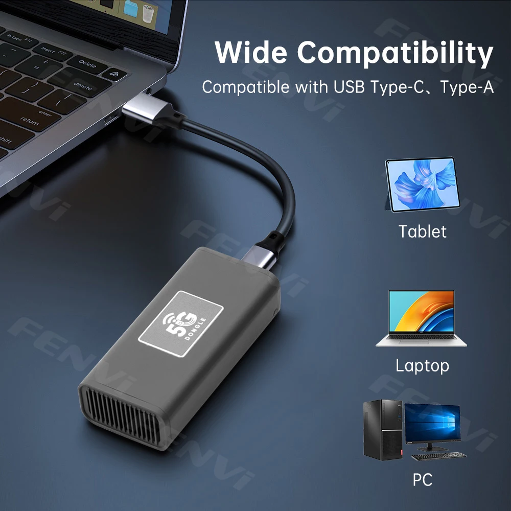 fenvi 5G USB Dongle لشبكة التوصيل والتشغيل Qualcomm SD X55 محول USB-C المحمول الوصول العالمي لنظام التشغيل macOS وWindows و Linux