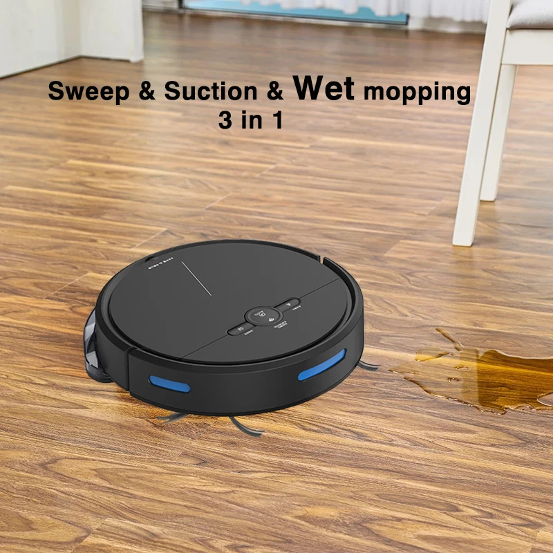 Robot aspirador de barrido, barredora con Wifi, aplicación Alexa, Control remoto, tanque de agua de 180ml, 4400mAH, sincronización programada, recarga automática
