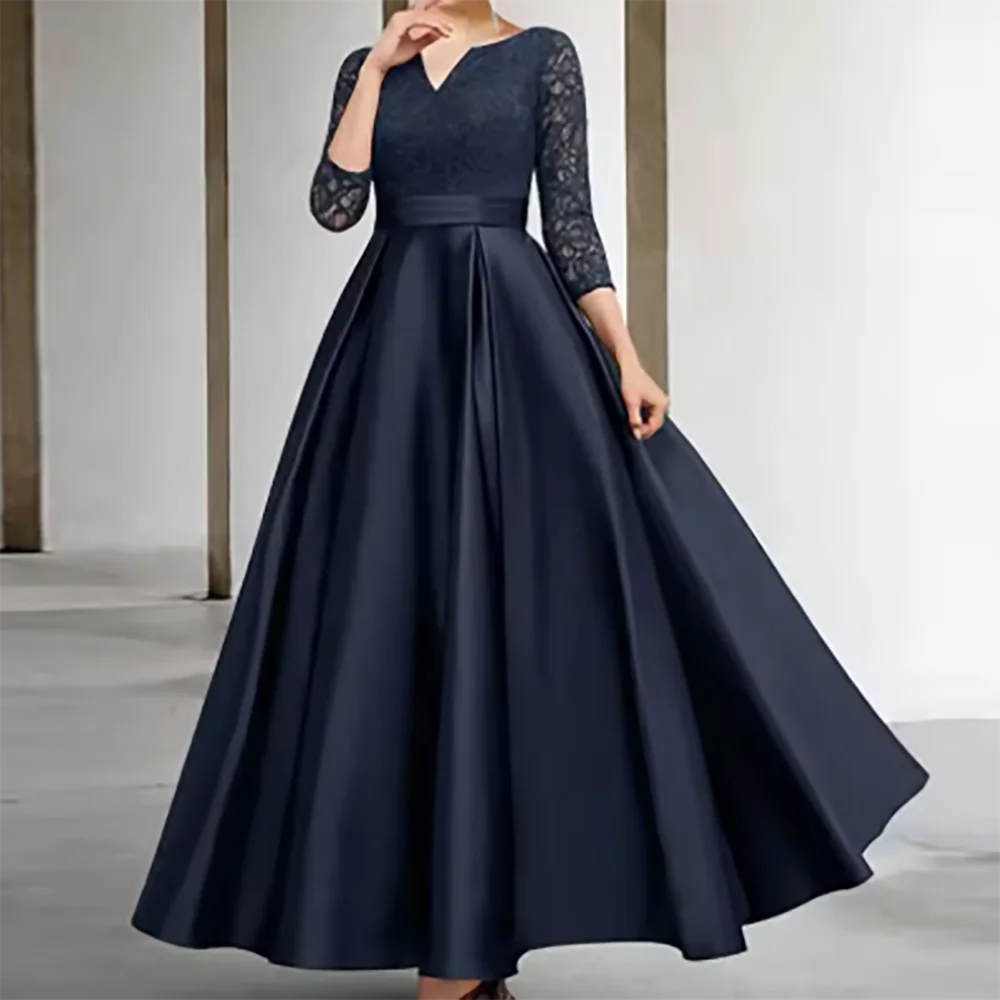 Clássico cetim renda faixas a linha vestidos de noiva mãe de vestidos de noiva personalizados