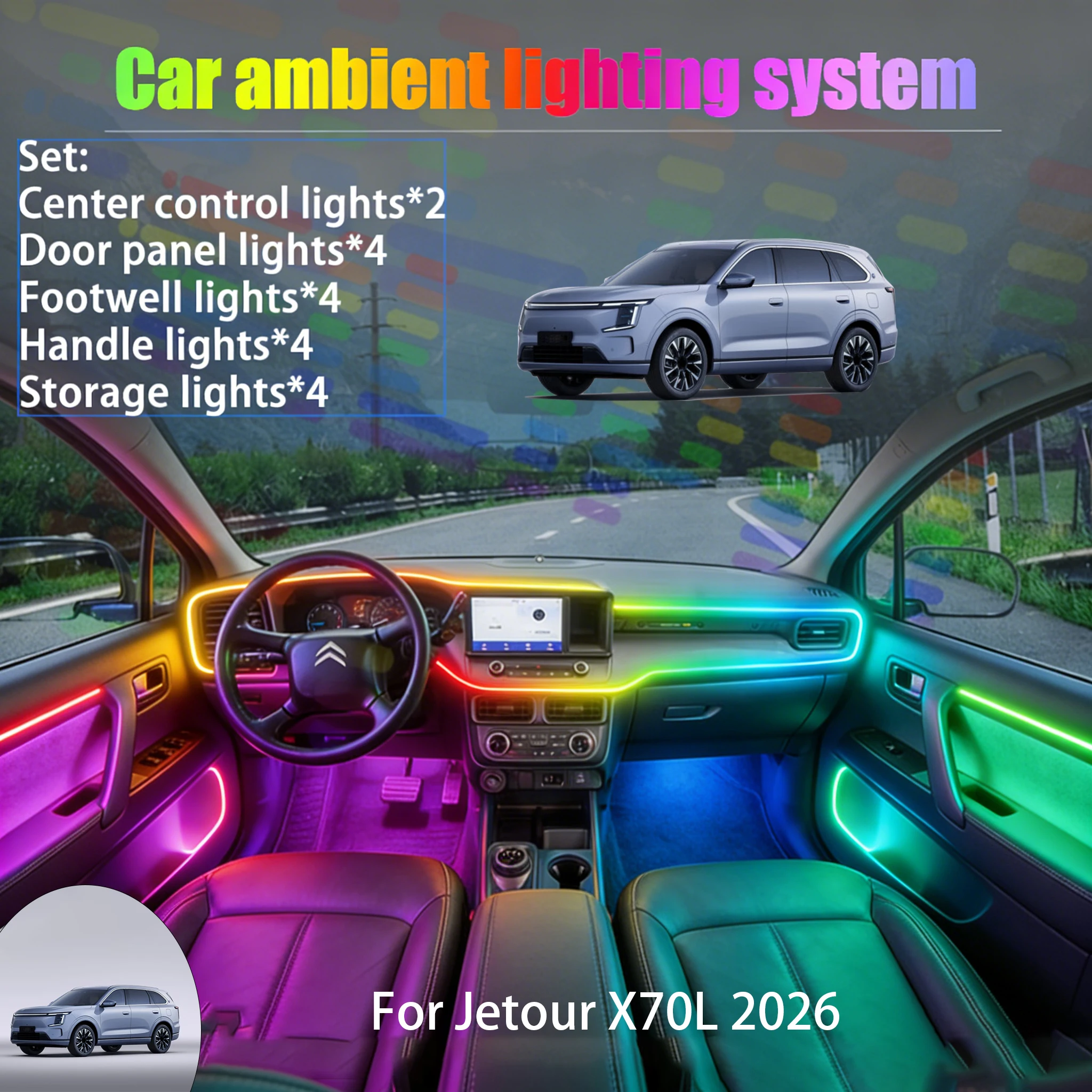 

For Jetour X70L 2026 Soueast S08 2/18 in 1 Car ambient lighting Led trunk interior led lights USB RGB Ensemble Streamer