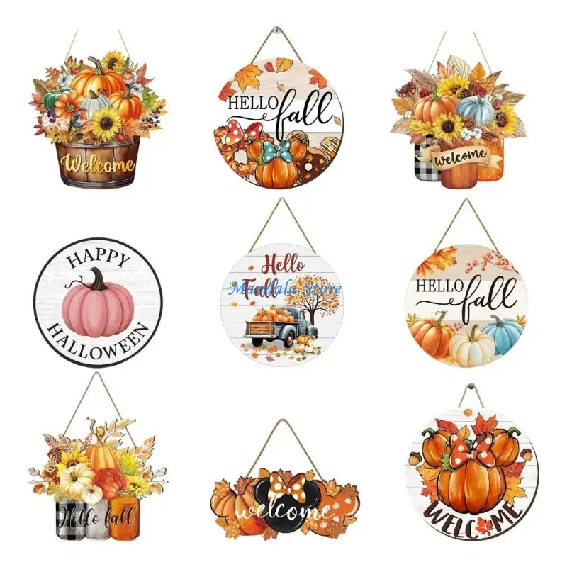 U2JC Fall Front Door Decors,3D Wooden Fall Door Sign Hanging Pumpkin Door Wreath