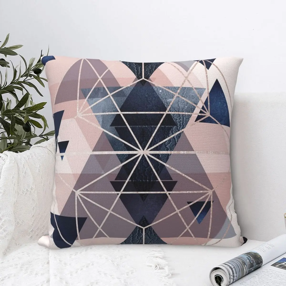 Blush Navy Geometric Pillowcase Cushion Comfort Throw Pillow Sofa Decorative Cushions Used for Home Bedroom Living Room