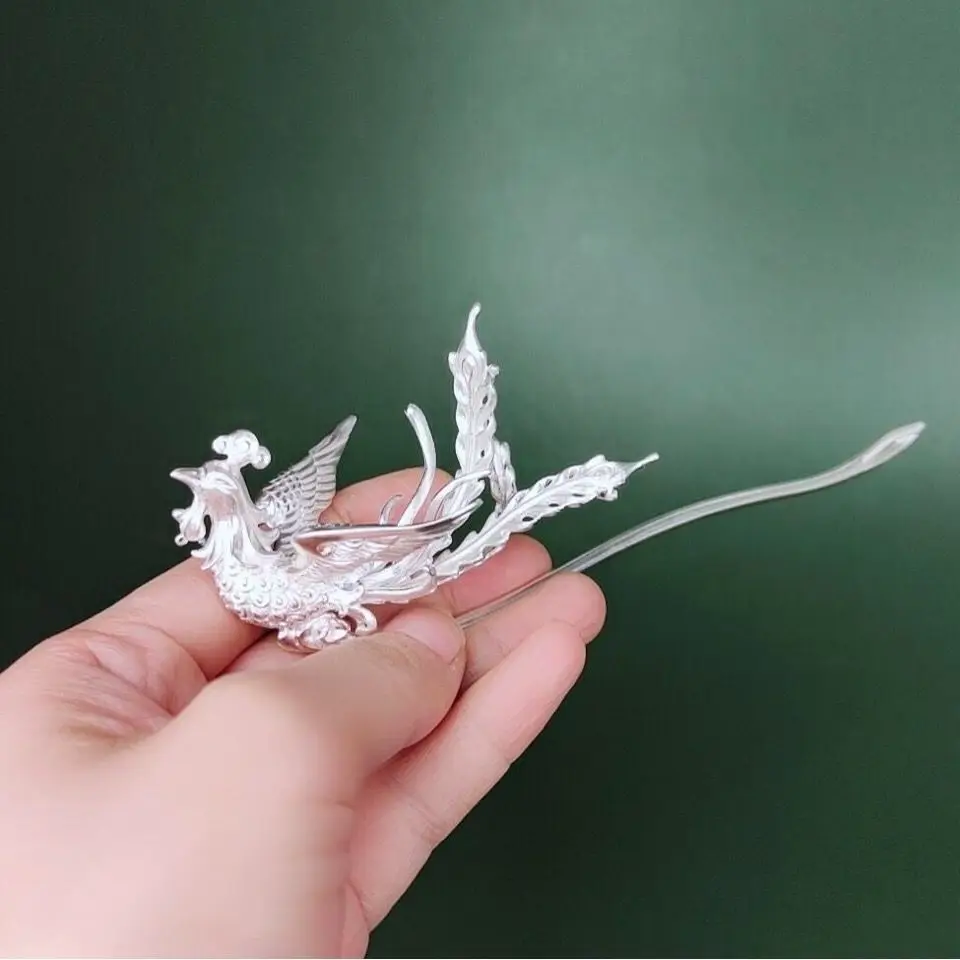 Silver-plated Headwear Ancient Phoenix Hairpin Hundred Birds Face  Plate Hair Golden Antique Hairpin